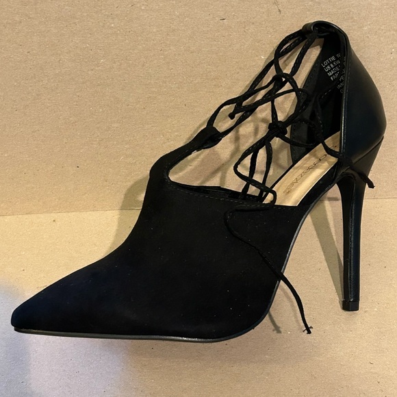 Shoedazzle Lottie Pump Black Faux Suede Strappy Spike Heel Size 8.5 NEW - Picture 3 of 6